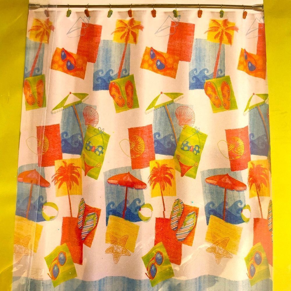 Shower Curtain NWT MIAMI BEACH FABRIC SHOWER CURTAIN 70” x 70”